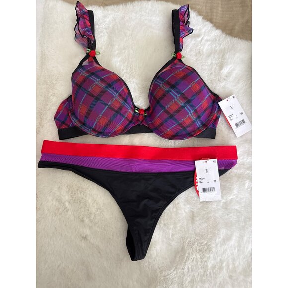 Parade Silky Mesh Flutter Strap T-Shirt Bra & Thong Small 34B NEW - Picture 3 of 11